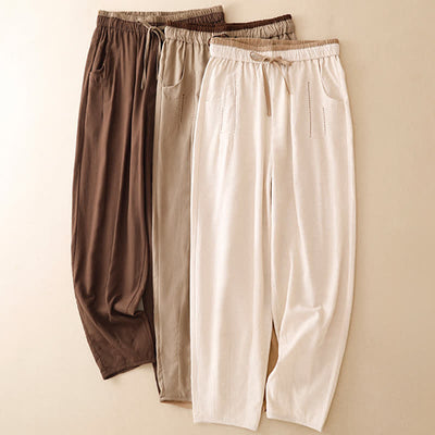 Buddha Stones Summer Casual Minimalist Drawstring Solid Cropped Pants Women's Tapered Pants With Pocket - image 22