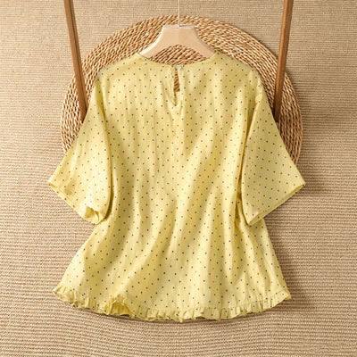 Buddha Stones Summer Casual Polka Dot Ruffled Hem Women's Short Sleeve T-Shirts - image 1