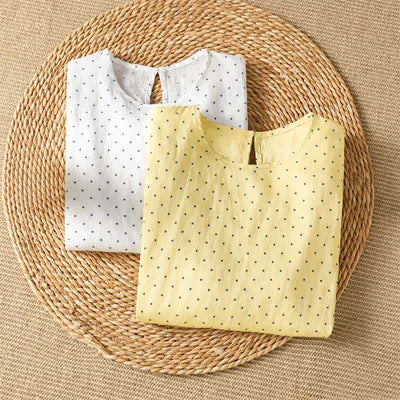 Buddha Stones Summer Casual Polka Dot Ruffled Hem Women's Short Sleeve T-Shirts - image 17