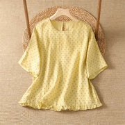 Foviel Summer Casual Polka Dot Ruffled Hem Women's Short Sleeve T-Shirts