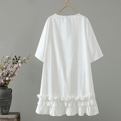 Buddha Stones Summer Casual Minimalist Solid Ruffle Hem Women's Short Sleeve Dress - image 7
