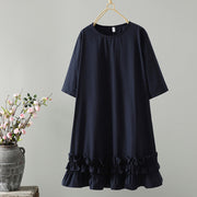 Foviel Sommer Casual Minimalist einfarbig Rüschen Saum Damen Kurzarm Kleid