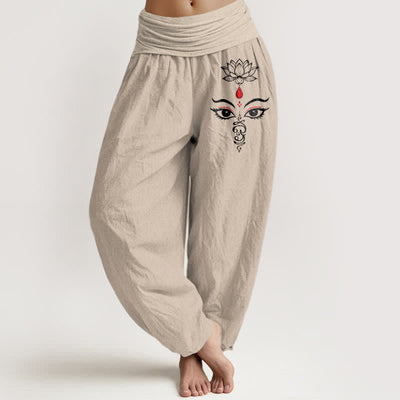 Buddha Stones Pure Cotton White Lotus Eye Pattern Women's Elastic Waist Harem Pants - Tan - US16，UK/AU20，EU48 (3XL) - image 11