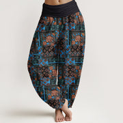 Foviel Pure Cotton Bohemian Geometric Pattern Women's Elastic Waist Harem Pants