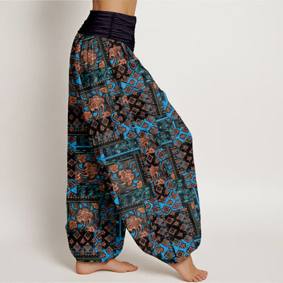 Buddha Stones Pure Cotton Bohemian Geometric Pattern Women's Elastic Waist Harem Pants - image 1