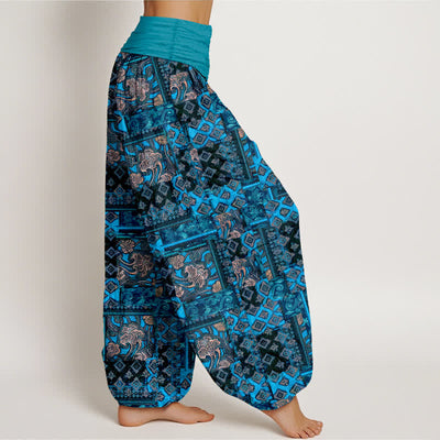 Buddha Stones Pure Cotton Bohemian Geometric Pattern Women's Elastic Waist Harem Pants - image 9