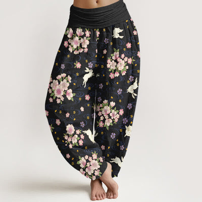 Buddha Stones Pure Cotton Floral Rabbit Pattern Women's Elastic Waist Harem Pants - Black - US16，UK/AU20，EU48 (3XL) - image 8
