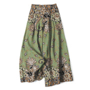 Foviel Cotton Linen Bohemian Mandala Pattern Women's Elastic Waist Wide Leg Pants With Pockets