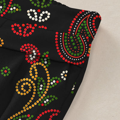 Buddha Stones Cotton Linen Floral Folk-inspired Pattern Women's Elastic Waist Wide Leg Pants With Pockets - image 3