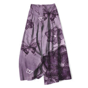 Foviel Cotton Linen Butterfly Floral Pattern Women's Elastic Waist Wide Leg Pants With Pockets