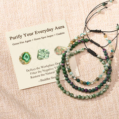 Buddha Stones 3pcs "Purify Your Everyday Aura" Fire Agate Balance Bracelet Includes Gift Message Card - Fire Agate Green Spot Jasper Unakite - 6.3–6.7 in (16–17 cm) - image 0