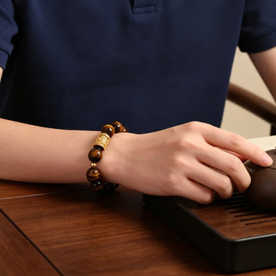Buddha Stones Tiger Eye Black Obsidian Courage Beads Bracelet - image 4