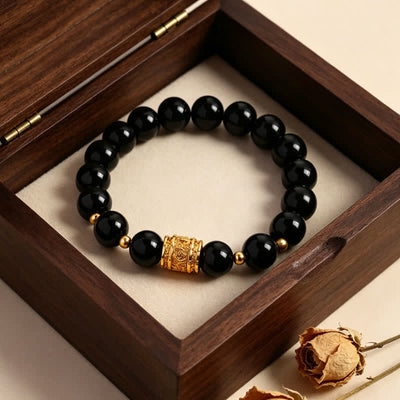 Buddha Stones Tiger Eye Black Obsidian Courage Beads Bracelet - image 13