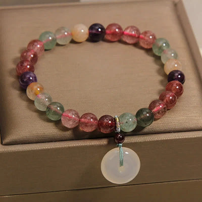 Buddha Stones Strawberry Quartz Chalcedony Peace Buckle Love Bracelet - image 3
