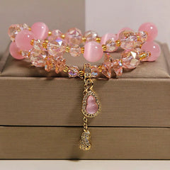 FREE Today: Prosperity and Confidence Cat's Eye Gourd Pendant Double Layer Beaded Bracelet - Pink Cat's Eye - image 0