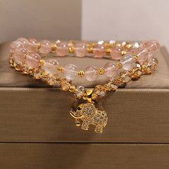 Buddha Stones Double Wrap Strawberry Quartz Elephant Healing Bracelet - Elephant(Strength ♥ Wisdom) - image 0