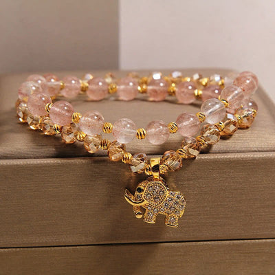 Buddha Stones Double Wrap Strawberry Quartz Elephant Healing Bracelet - image 1