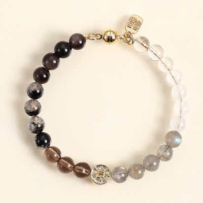 Buddha Stones Tiger Eye Natural Stone Fu Character Copper Coins Happiness Bracelet - Black Rutilated Quartz(Protection ♥ Grounding) - image 9