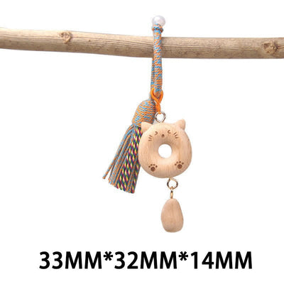 Buddha Stones Hand-Carved Light Wood Lucky Cat Tassel Grounding Keychains - Blue Ringed Cat - image 22