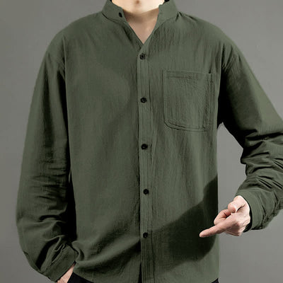 Buddha Stones Men's Long Sleeve Shirt With Pocket Stand Collar Comfort Shirt - image 7