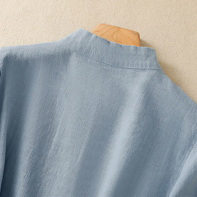Buddha Stones Casual Plain Slant Stand Collar Collar Colorful Frog-Button Tang Suit Women's Cotton Linen Three Quarter Sleeve Shirt - image 18
