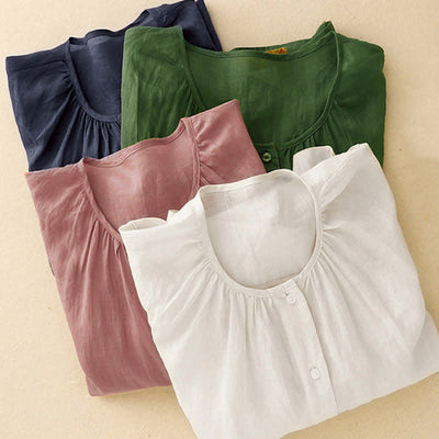 Buddha Stones Plain Button Crew Neck Design Women's Blend Three Quarter Sleeve Shirt - image 27