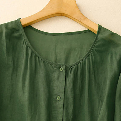 Buddha Stones Plain Button Crew Neck Design Women's Blend Three Quarter Sleeve Shirt - image 23