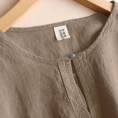 Buddha Stones Casual Plain Women's Hollow Crew Neck Design Three Quarter Sleeve Shirt - image 2
