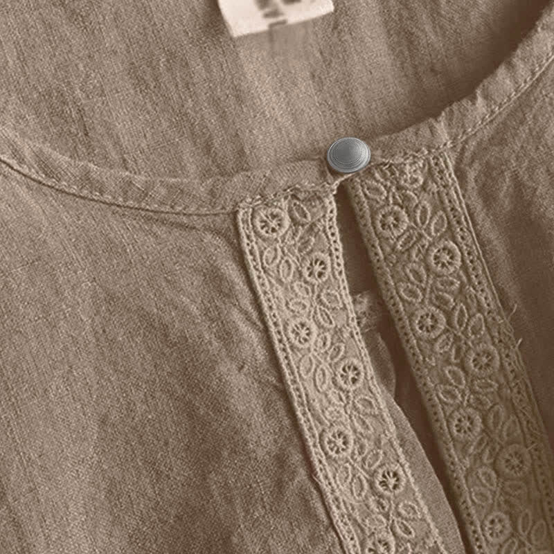 Buddha Stones Casual Plain Women's Hollow Crew Neck Design Three Quarter Sleeve Shirt - image 3