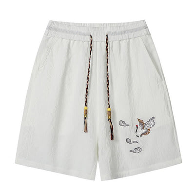 Buddha Stones Summer Casual Tang Style Embroidery Crane Auspicious Clouds Men's Shorts With Pockets - image 6