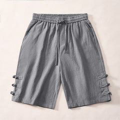 Buddha Stones Summer Casual Minimalist Drawstring Solid Decorative Side Frog Button Men's Shorts With Pockets - Gray - US/UK/AU46, EU56 (5XL) - image 0