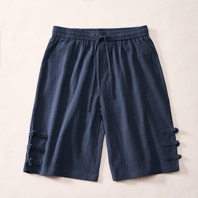 Buddha Stones Summer Casual Minimalist Drawstring Solid Decorative Side Frog Button Men's Shorts With Pockets - Navy - US/UK/AU46, EU56 (5XL) - image 8