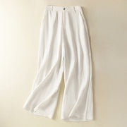 Foviel Summer Casual Minimalist Button-Up Zipper Solid Ankle Pants Women's Wide Leg Pants With Pockets