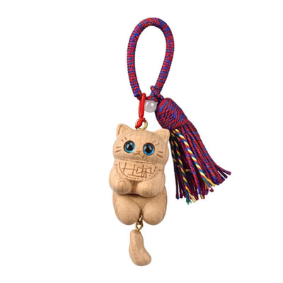 Buddha Stones Carved Natural Wood Cat Tassel Simplicity Keychains - Magenta - image 7
