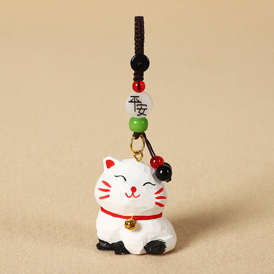 Buddha Stones Carved Wood Cat Om Mani Padme Hum Focus Keychains - Peaceful White Cat - image 7