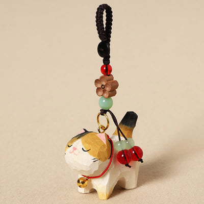 Buddha Stones Carved Wood Cat Om Mani Padme Hum Peace Keychains - Tricolor Cat - image 8