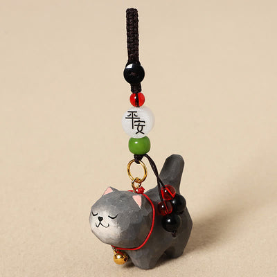 Buddha Stones Carved Wood Cat Om Mani Padme Hum Peace Keychains - Peaceful Dark Gray Cat - image 12