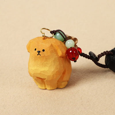 Buddha Stones Carved Wood Dog Om Mani Padme Hum Creativity Keychains - image 1