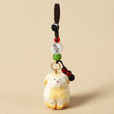 Buddha Stones Carved Wood Dog Om Mani Padme Hum Creativity Keychains - Safe White Dog - image 7