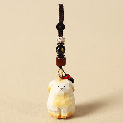 Buddha Stones Carved Wood Dog Om Mani Padme Hum Creativity Keychains - Om Mani Padme Hum White Dog - image 8