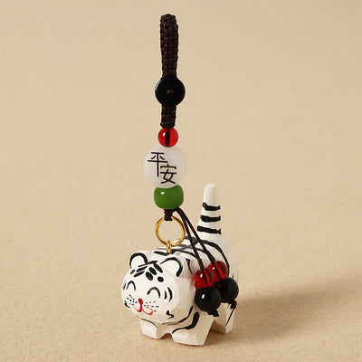 Buddha Stones Carved Wood Tiger Om Mani Padme Hum Focus Keychains - Safe White Tiger - image 7
