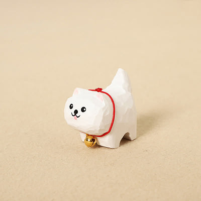 Buddha Stones Hand Carved Natural Wood Cute Dog Keychain Cute Animal Decor - Samoyed - image 3