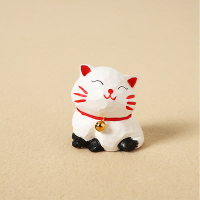 Buddha Stones Hand Carved Natural Wood Balance Cat Keychain Cute Animal Decor - White - image 2