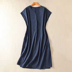 Buddha Stones Summer Elegant Minimalist Solid Women's Summer Sleeveless Dress With Pocket - Navy - US14, UK/AU18, EU46 (2XL) - image 0