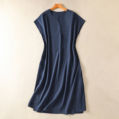 Buddha Stones Summer Elegant Minimalist Solid Women's Summer Sleeveless Dress With Pocket - Navy - US14, UK/AU18, EU46 (2XL) - image 0