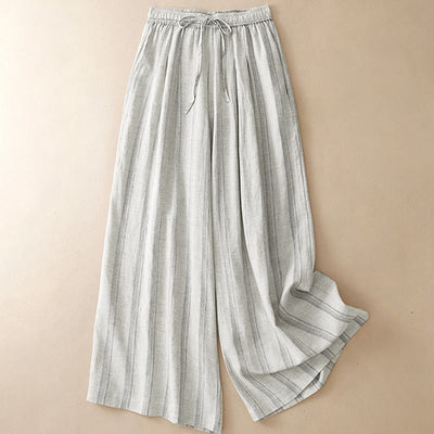 Buddha Stones Summer Casual Minimalist Drawstring Striped Long Pants Women's Wide Leg Pants With Pocket - image 8