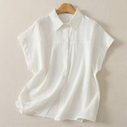 Foviel Summer Casual Minimalist Button-Up Solid Women's Short Sleeve Shirts
