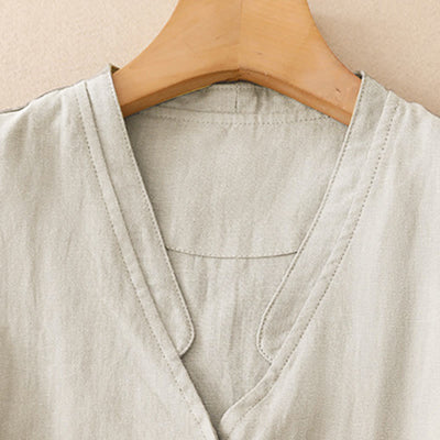 Buddha Stones Summer Casual Minimalist V-Neck Button-Up Solid Tank Top Women's Sleeveless Shirts - image 3