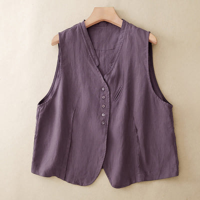 Buddha Stones Summer Casual Minimalist V-Neck Button-Up Solid Tank Top Women's Sleeveless Shirts - Purple - US12, UK/AU16, EU44 (2XL) - image 20