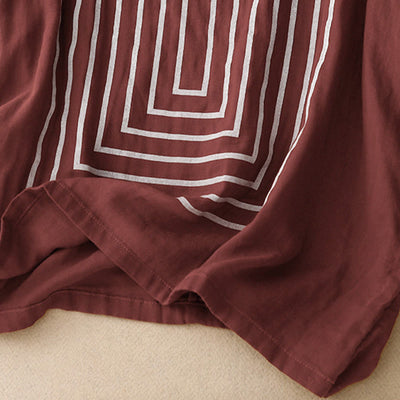 Buddha Stones Casual Line Printing Pattern Short Sleeve Cotton Linen Women's T-Shirt - image 9
